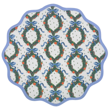 Load image into Gallery viewer, Round Scalloped Placemat | Holiday Wreath - Cornflower Blue