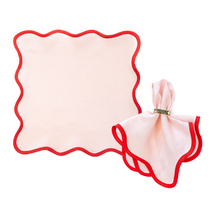 Load image into Gallery viewer, Linen Scalloped Square | Peony Pink with Rosebud Red