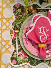 Load image into Gallery viewer, Square Scalloped Placemat | Climbing Roses - Moss