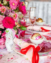 Load image into Gallery viewer, Linen Scalloped Square | Peony Pink with Rosebud Red