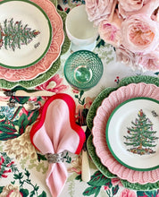 Load image into Gallery viewer, Linen Scalloped Square | Peony Pink with Rosebud Red