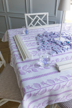 Load image into Gallery viewer, Scalloped Square Game Table Topper | Lilac Botanical Stripe