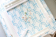 Load image into Gallery viewer, Scalloped Square Table Topper | Sky Blue Bamboo Chain