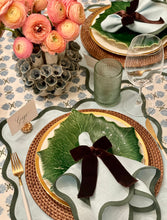 Load image into Gallery viewer, Linen Scalloped Square | Sky Blue with Pine Green