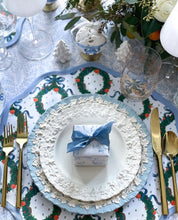 Load image into Gallery viewer, Round Scalloped Placemat | Holiday Wreath - Cornflower Blue