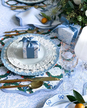 Load image into Gallery viewer, Round Scalloped Placemat | Holiday Wreath - Cornflower Blue