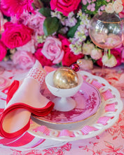 Load image into Gallery viewer, Linen Scalloped Square | Peony Pink with Rosebud Red