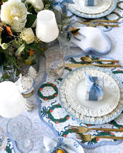 Load image into Gallery viewer, Round Scalloped Placemat | Holiday Wreath - Cornflower Blue
