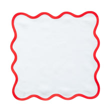 Load image into Gallery viewer, Linen Scalloped Square | Lily White with Rosebud Red