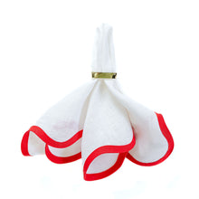 Load image into Gallery viewer, Linen Scalloped Square | Lily White with Rosebud Red