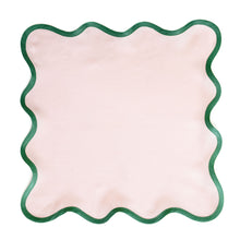 Load image into Gallery viewer, Linen Scalloped Square | Peony Pink with Pine Green