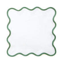 Load image into Gallery viewer, Linen Scalloped Square | Lily White with Pine Green