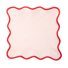 Load image into Gallery viewer, Linen Scalloped Square | Peony Pink with Rosebud Red