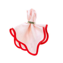 Load image into Gallery viewer, Linen Scalloped Square | Peony Pink with Rosebud Red