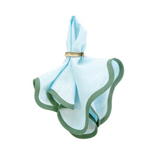 Load image into Gallery viewer, Linen Scalloped Square | Sky Blue with Pine Green