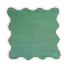Load image into Gallery viewer, Linen Scalloped Square | Pine Green with Peony Pink
