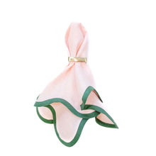 Load image into Gallery viewer, Linen Scalloped Square | Peony Pink with Pine Green