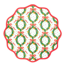 Load image into Gallery viewer, Round Scalloped Placemat | Holiday Wreath - Rosebud Red