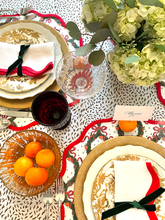 Load image into Gallery viewer, Linen Scalloped Square | Lily White with Rosebud Red