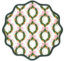 Load image into Gallery viewer, Round Scalloped Placemat | Holiday Wreath - Peony Pink