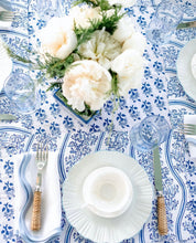 Load image into Gallery viewer, Linen Scalloped Square | Lily White with Cornflower Blue