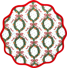 Load image into Gallery viewer, Round Scalloped Placemat | Holiday Wreath - Rosebud Red
