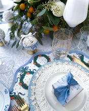 Load image into Gallery viewer, Round Scalloped Placemat | Holiday Wreath - Cornflower Blue
