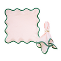 Linen Scalloped Square | Peony Pink with Pine Green | SAMPLE