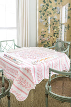 Load image into Gallery viewer, Scalloped Square Game Table Topper | Pink Botanical Stripe
