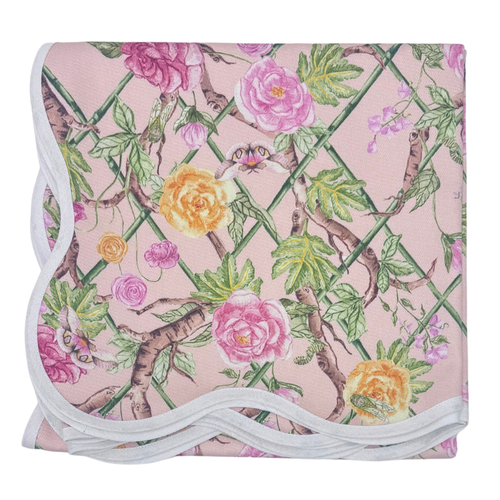 Scalloped Square Table Topper | Climbing Roses - Blush