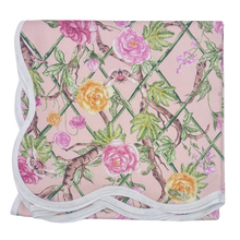 Load image into Gallery viewer, Scalloped Square Table Topper | Climbing Roses - Blush
