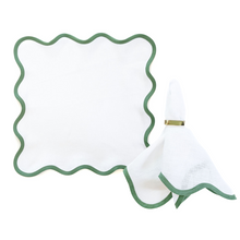 Load image into Gallery viewer, Linen Scalloped Square | Lily White with Pine Green
