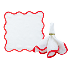 Load image into Gallery viewer, Linen Scalloped Square | Lily White with Rosebud Red
