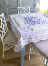 Load image into Gallery viewer, Scalloped Square Game Table Topper | Lilac Botanical Stripe
