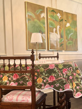 Load image into Gallery viewer, Scalloped Square Table Topper | Climbing Roses - Moss
