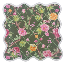 Load image into Gallery viewer, Square Scalloped Placemat | Climbing Roses - Moss
