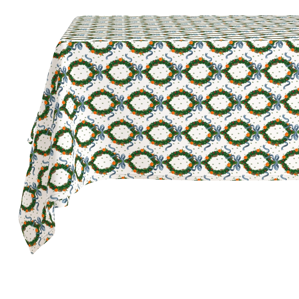 Rectangle Tablecloth | Holiday Wreath | Cornflower Blue