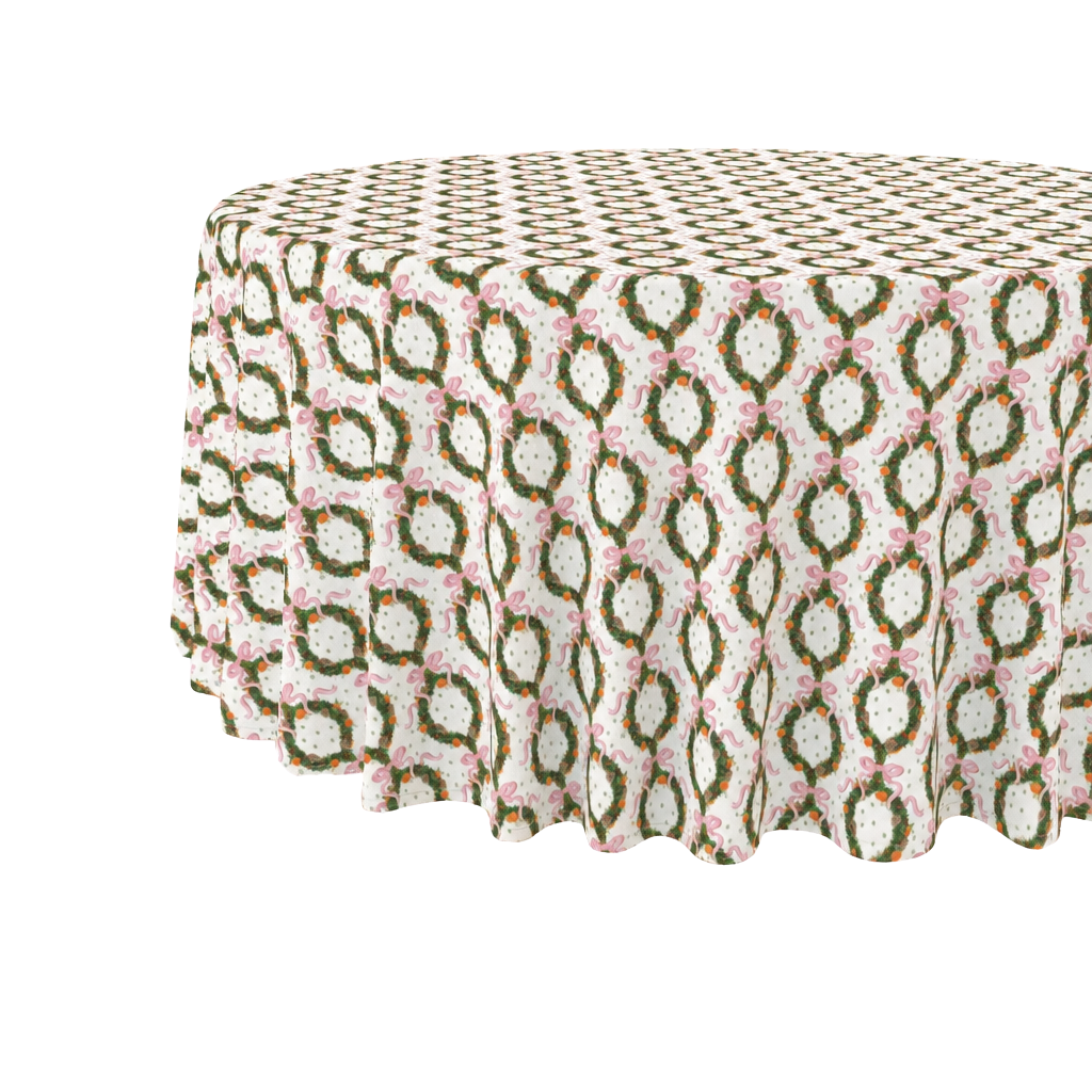 Round Tablecloth | Holiday Wreath | Pink