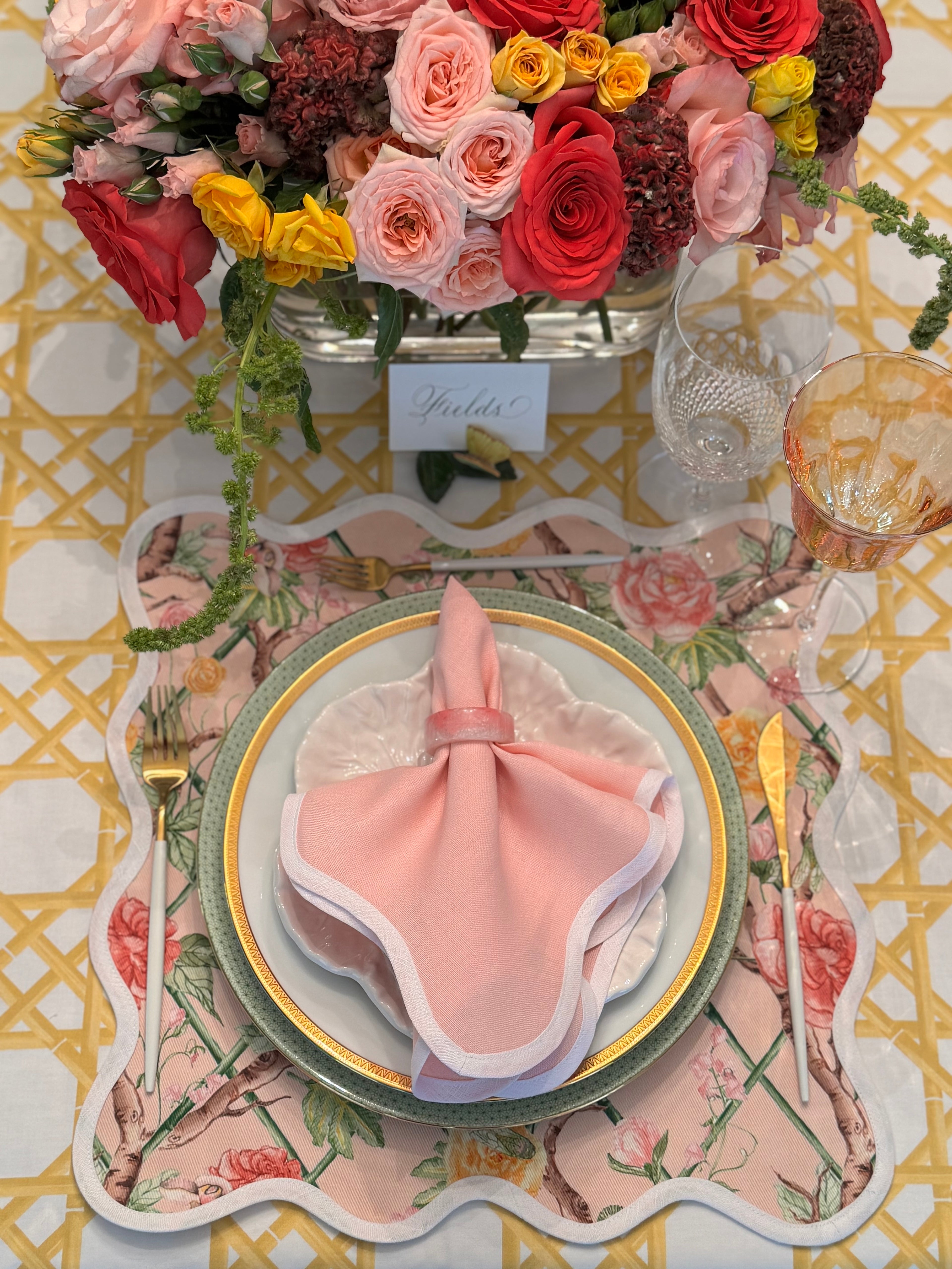 Square Scalloped Placemat | Climbing Roses - Blush