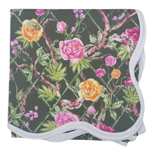 Load image into Gallery viewer, Scalloped Square Table Topper | Climbing Roses - Moss
