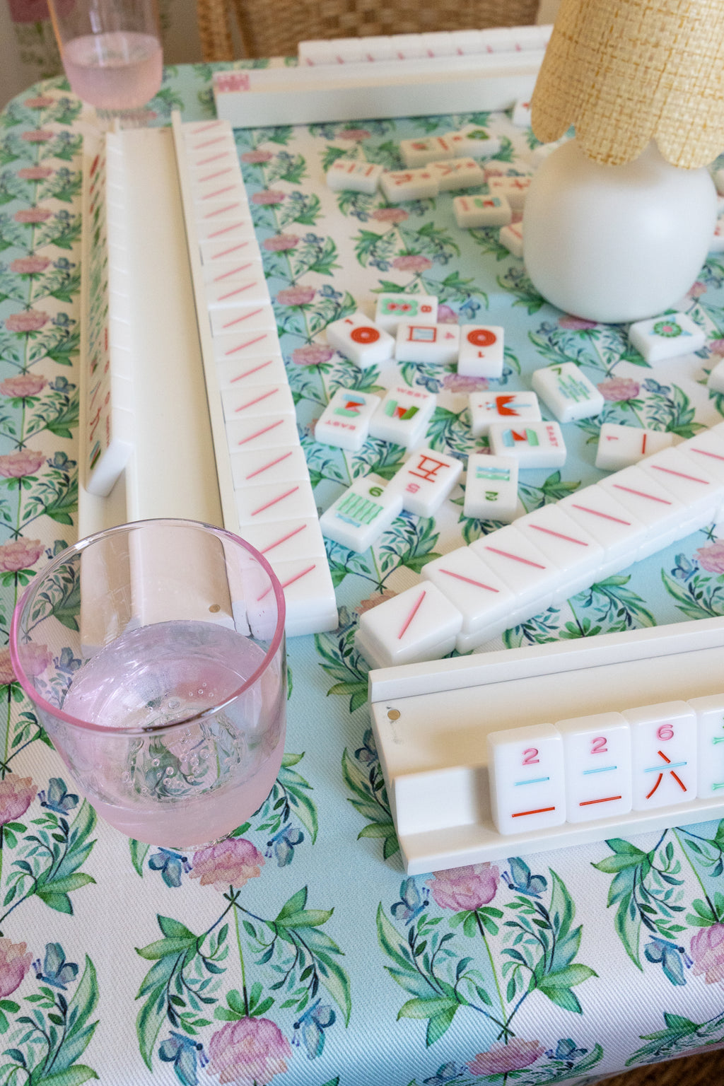 Scalloped Square Game Table Topper | Garden Rose