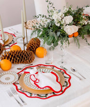 Load image into Gallery viewer, Linen Scalloped Square | Lily White with Rosebud Red
