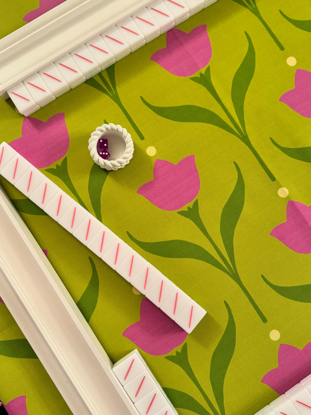 Scalloped Square Game Table Topper | Modern Tulip | Chartreuse