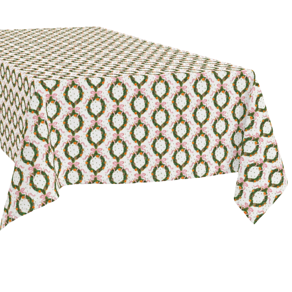 Rectangle Tablecloth | Holiday Wreath | Pink