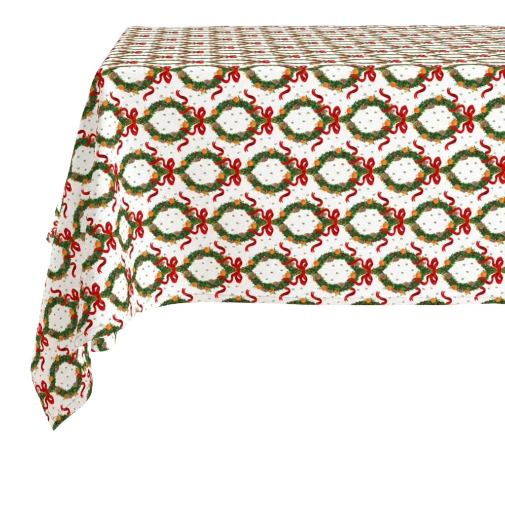Rectangle Tablecloth | Holiday Wreath | Rosebud Red