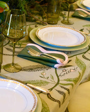 Load image into Gallery viewer, Linen Scalloped Square | Pine Green with Peony Pink
