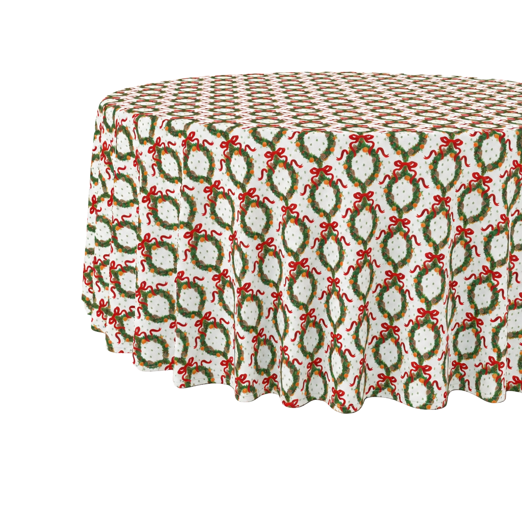 Round Tablecloth | Holiday Wreath | Rosebud Red