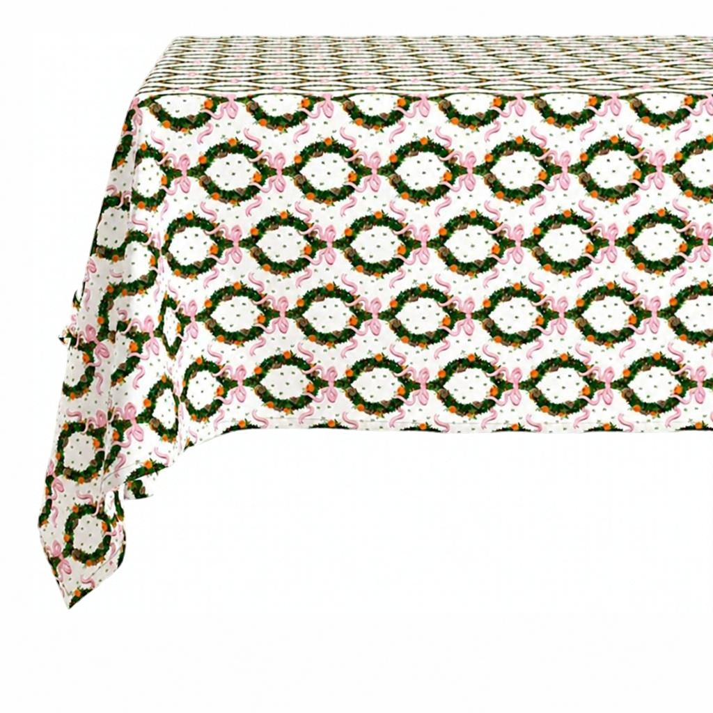 Rectangle Tablecloth | Holiday Wreath | Pink
