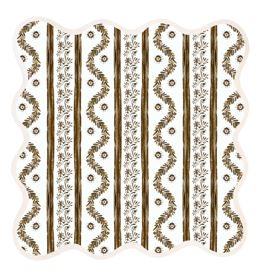 Square Scalloped Placemat | Boxwood Garden - Espresso