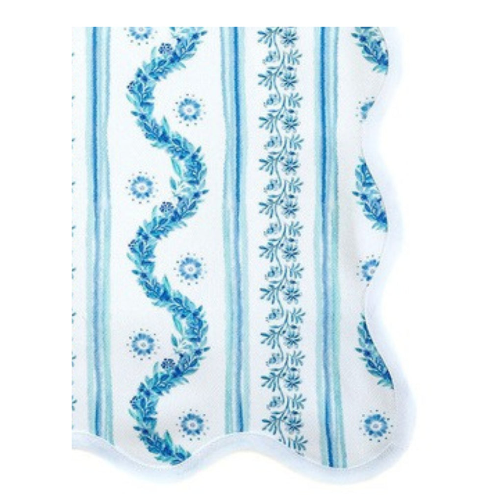 Scalloped Square Table Topper | Boxwood Garden - Delft Blue
